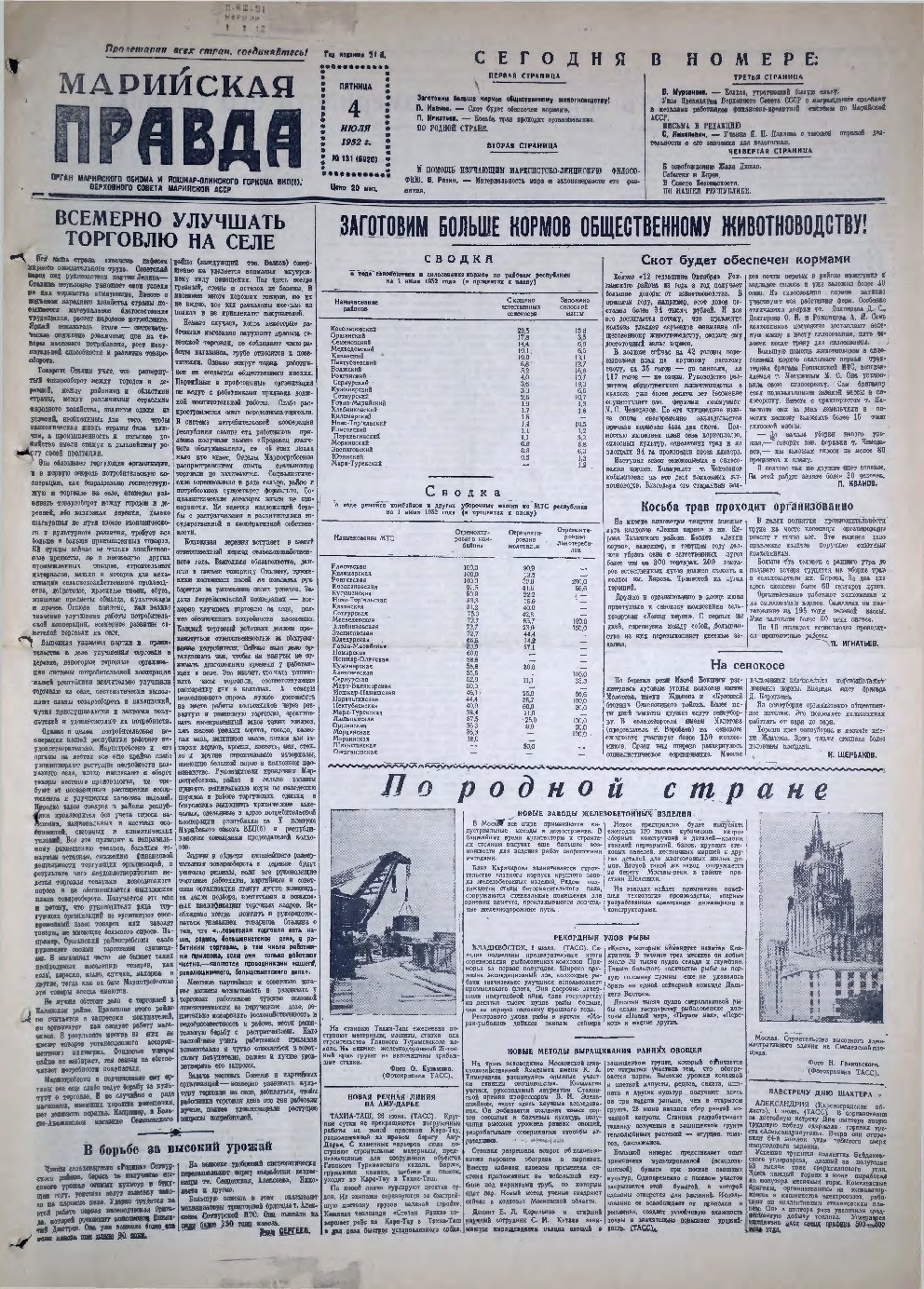Газета «Марийская правда» от 04.07.1952