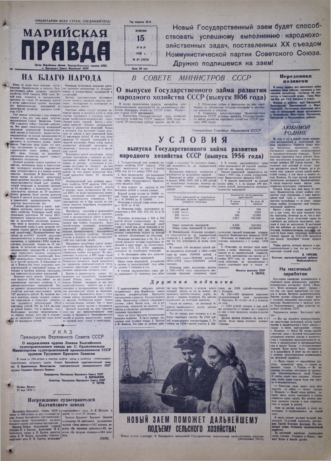 Газета «Марийская правда» от 15.05.1956