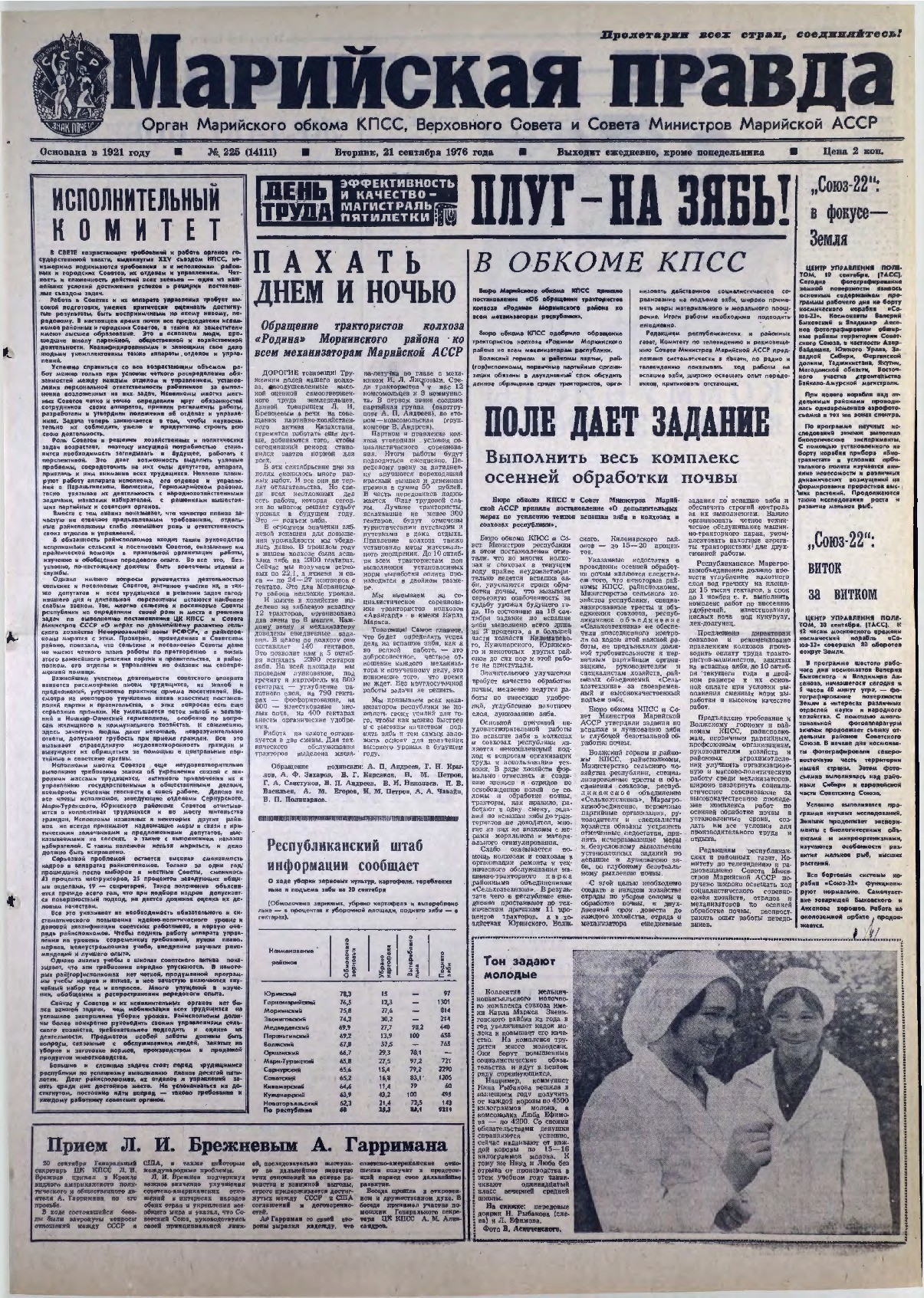 Газета «Марийская правда» от 21.09.1976