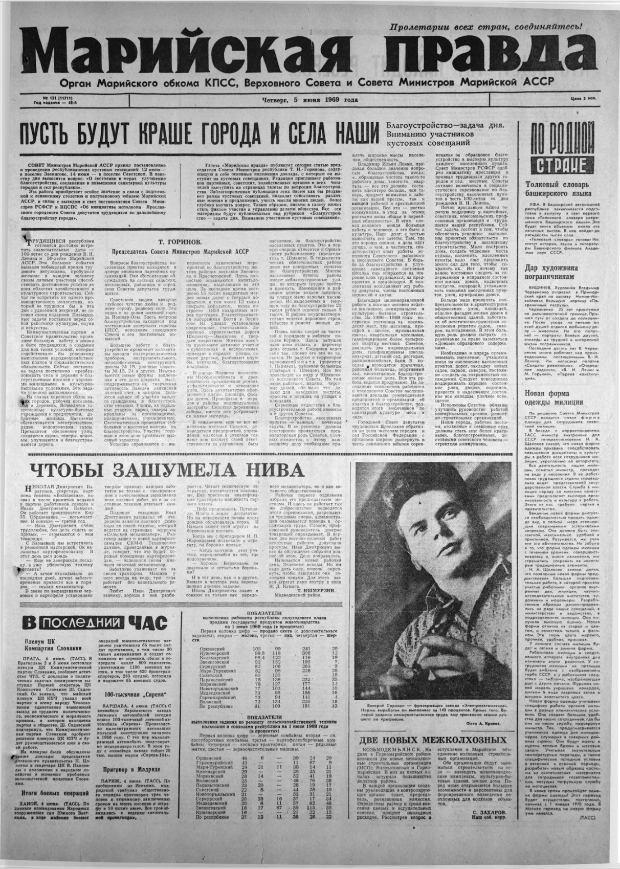 Газета «Марийская правда» от 05.06.1969