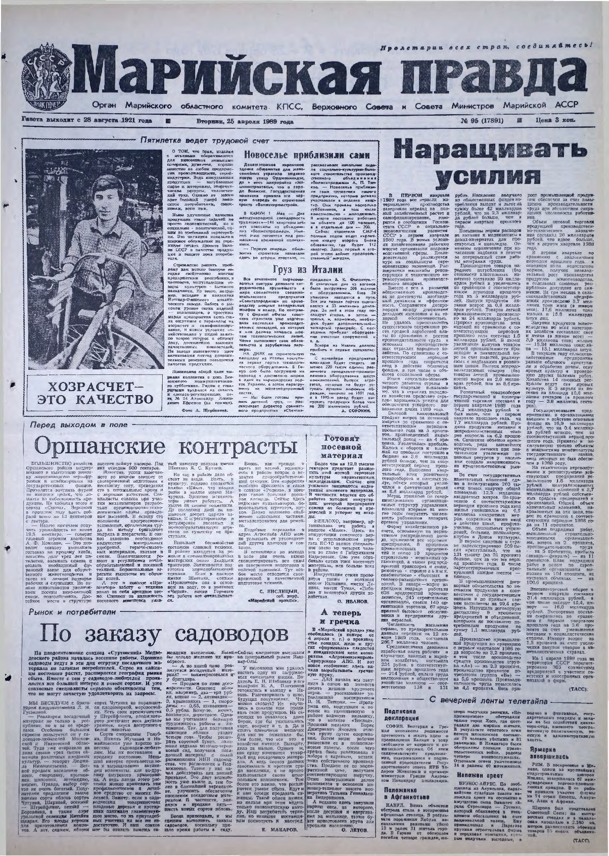 Газета «Марийская правда» от 25.04.1989
