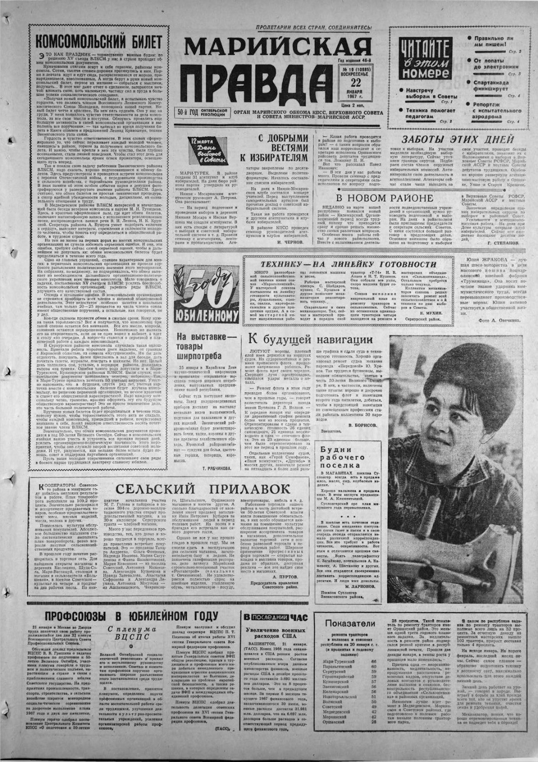 Газета «Марийская правда» от 22.01.1967