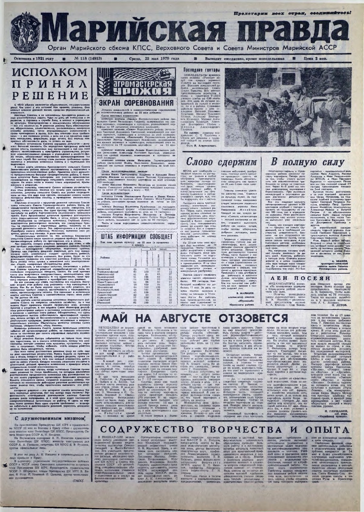 Газета «Марийская правда» от 23.05.1979