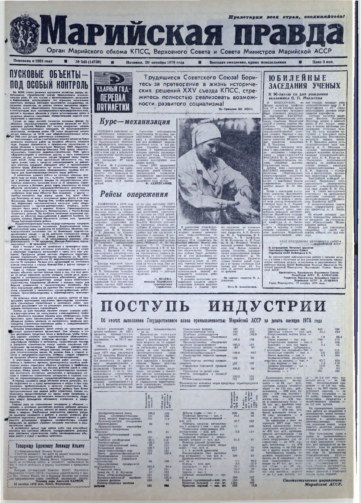 Газета «Марийская правда» от 20.10.1978