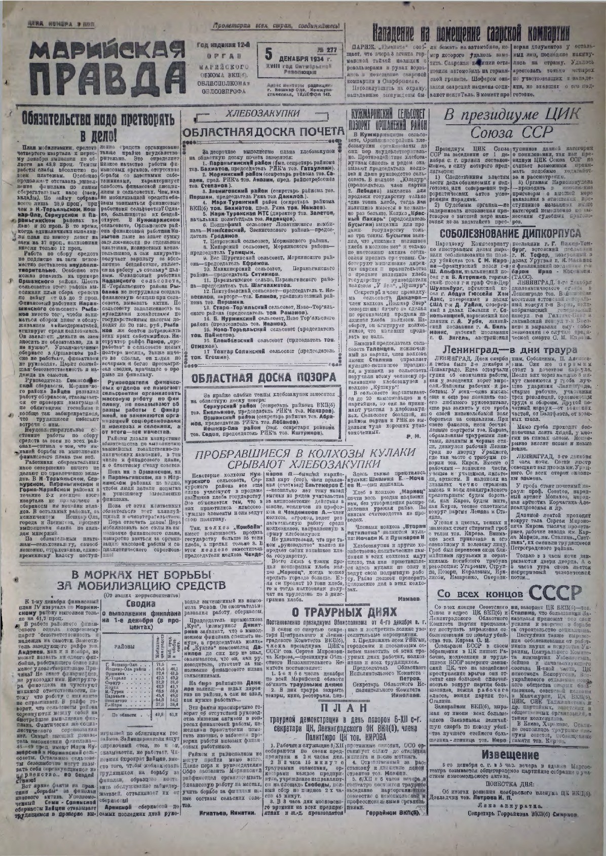 Газета «Марийская правда» от 05.12.1934