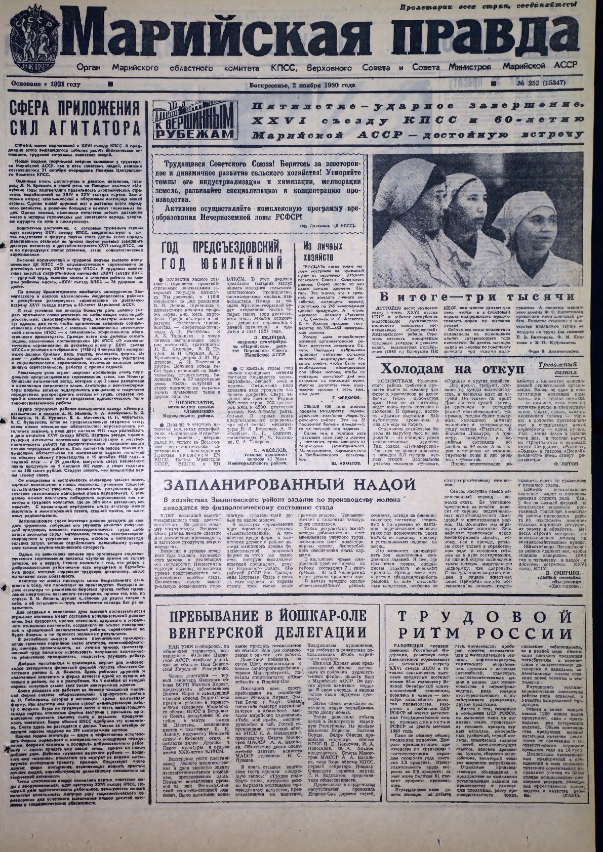 Газета «Марийская правда» от 02.11.1980