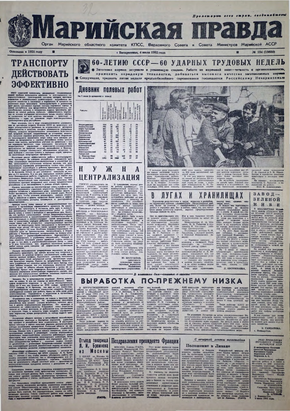 Газета «Марийская правда» от 04.07.1982