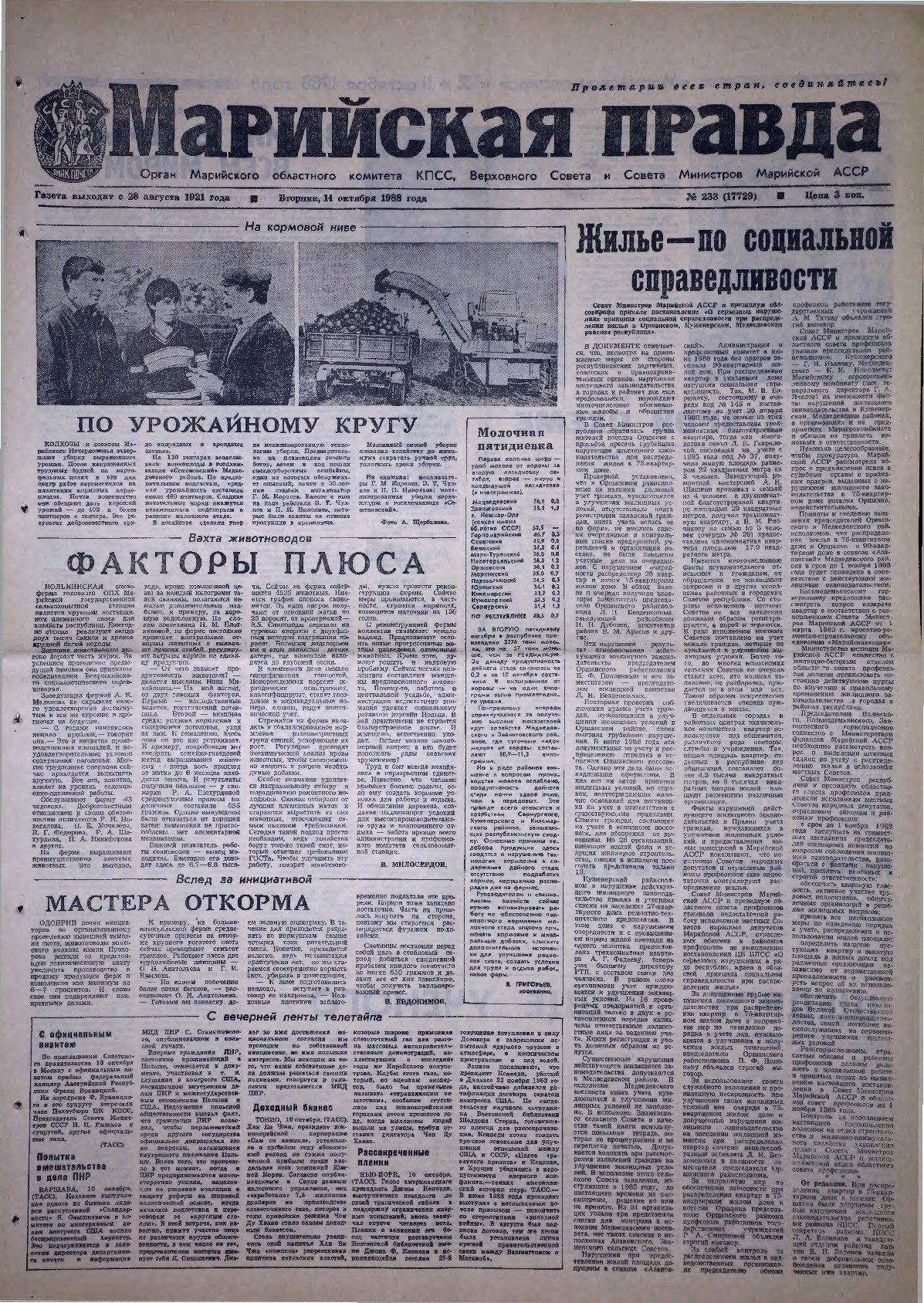 Газета «Марийская правда» от 11.10.1988