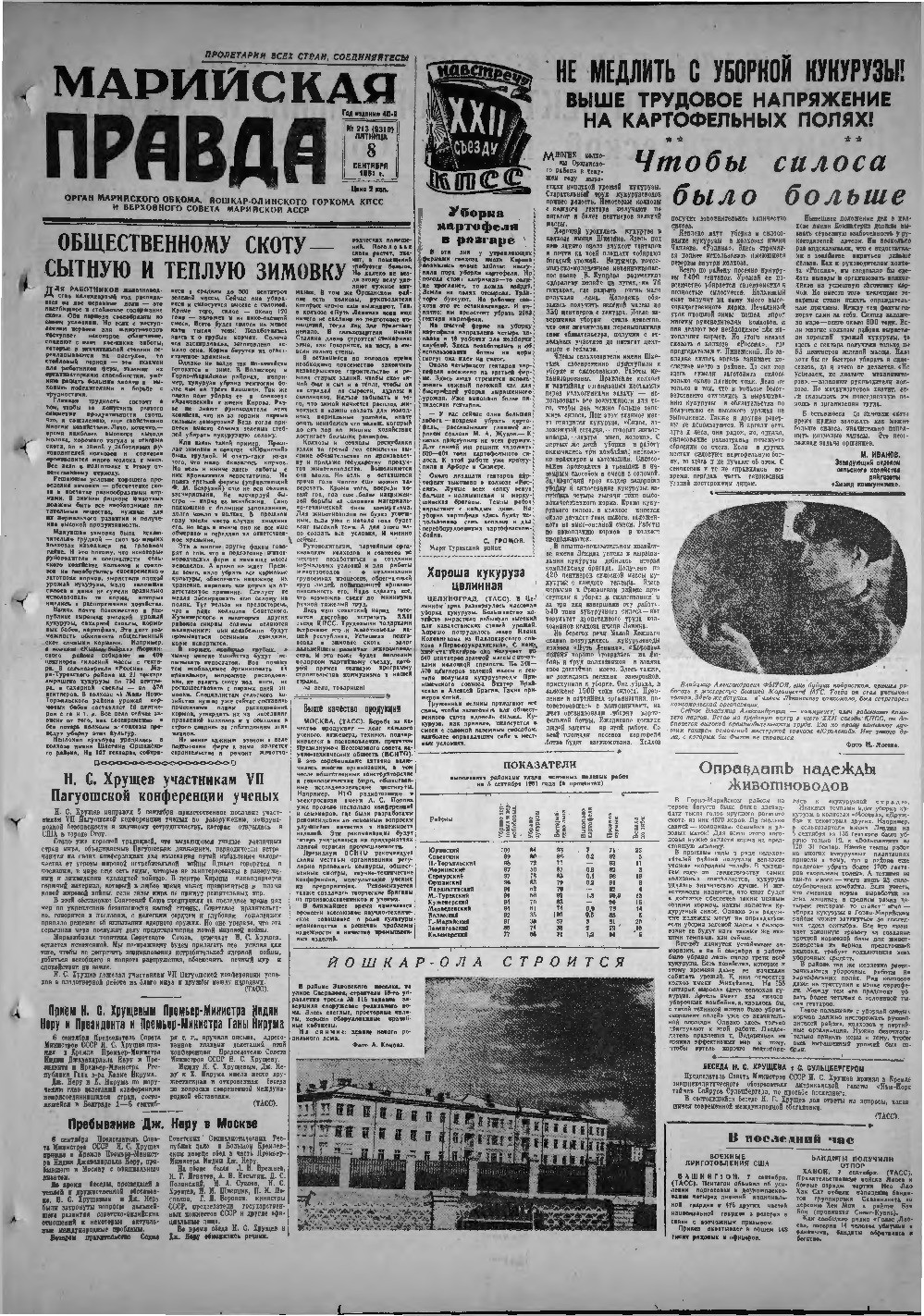 Газета «Марийская правда» от 08.09.1961