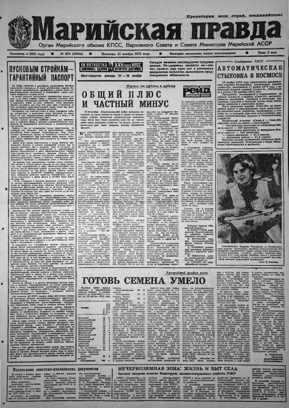 Газета «Марийская правда» от 21.11.1975