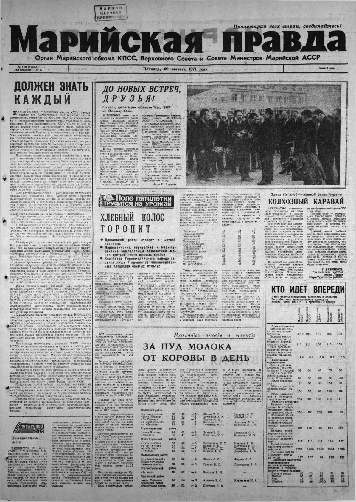 Газета «Марийская правда» от 20.08.1971