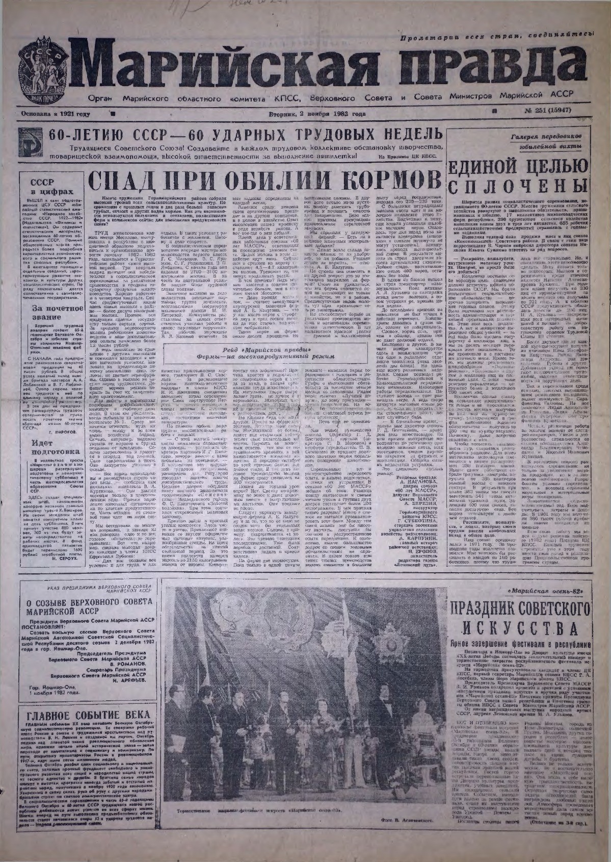 Газета «Марийская правда» от 02.11.1982