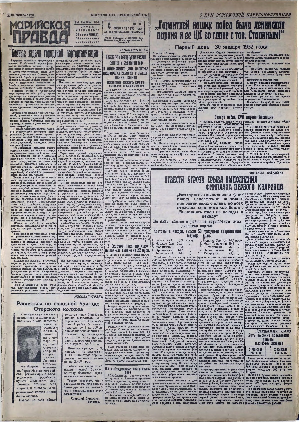 Газета «Марийская правда» от 04.02.1932