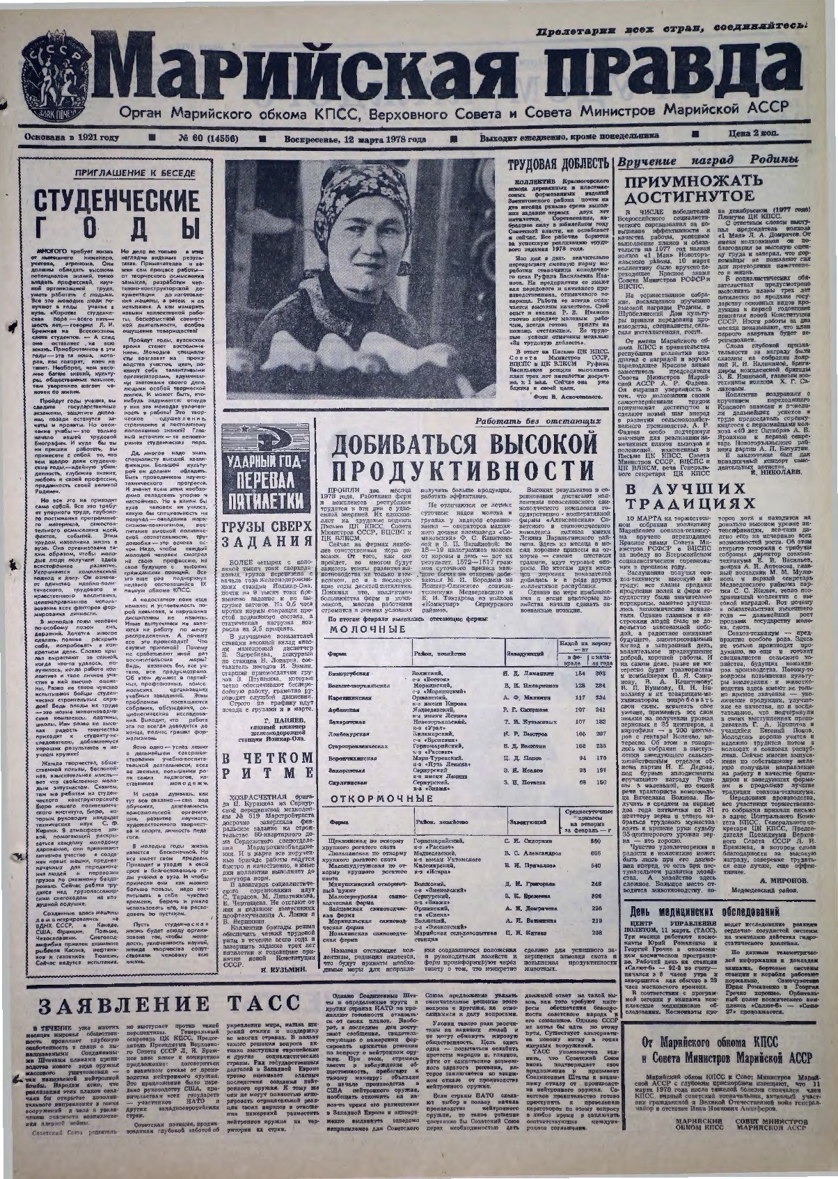 Газета «Марийская правда» от 12.03.1978