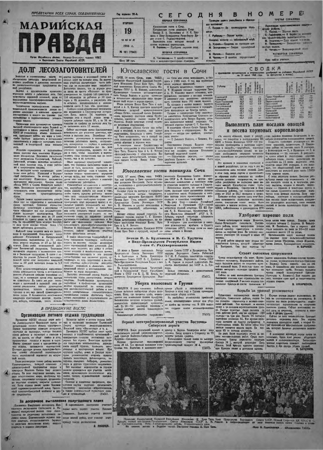 Газета «Марийская правда» от 19.06.1956