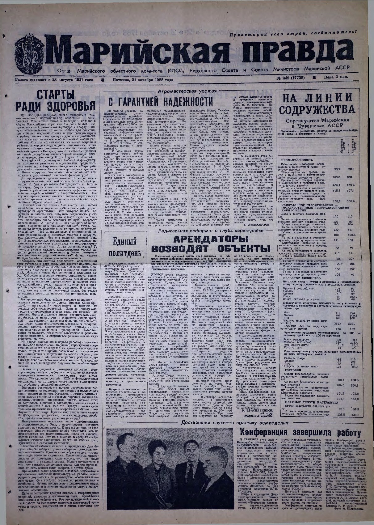 Газета «Марийская правда» от 21.10.1988