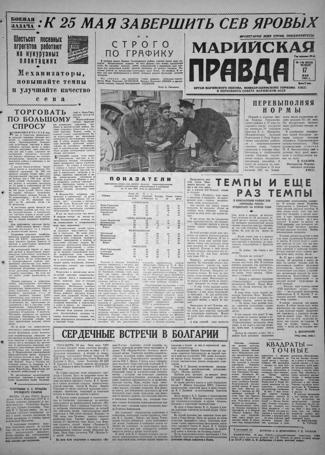 Газета «Марийская правда» от 17.05.1962