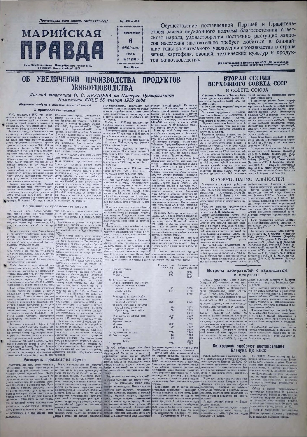 Газета «Марийская правда» от 06.02.1955