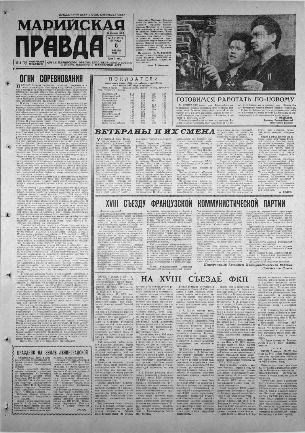 Газета «Марийская правда» от 06.01.1967