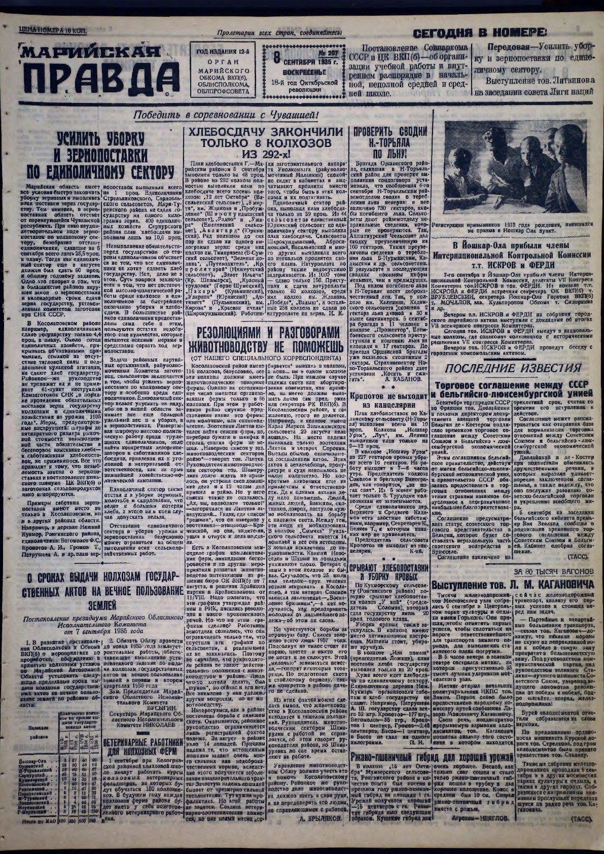 Газета «Марийская правда» от 08.09.1935