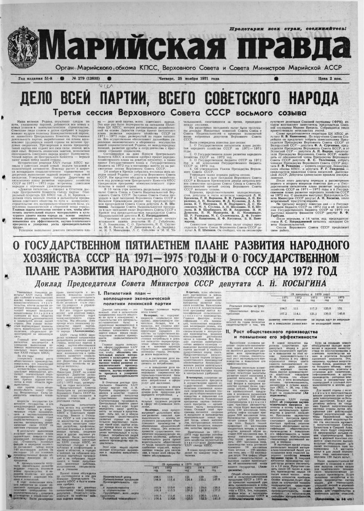 Газета «Марийская правда» от 25.11.1971