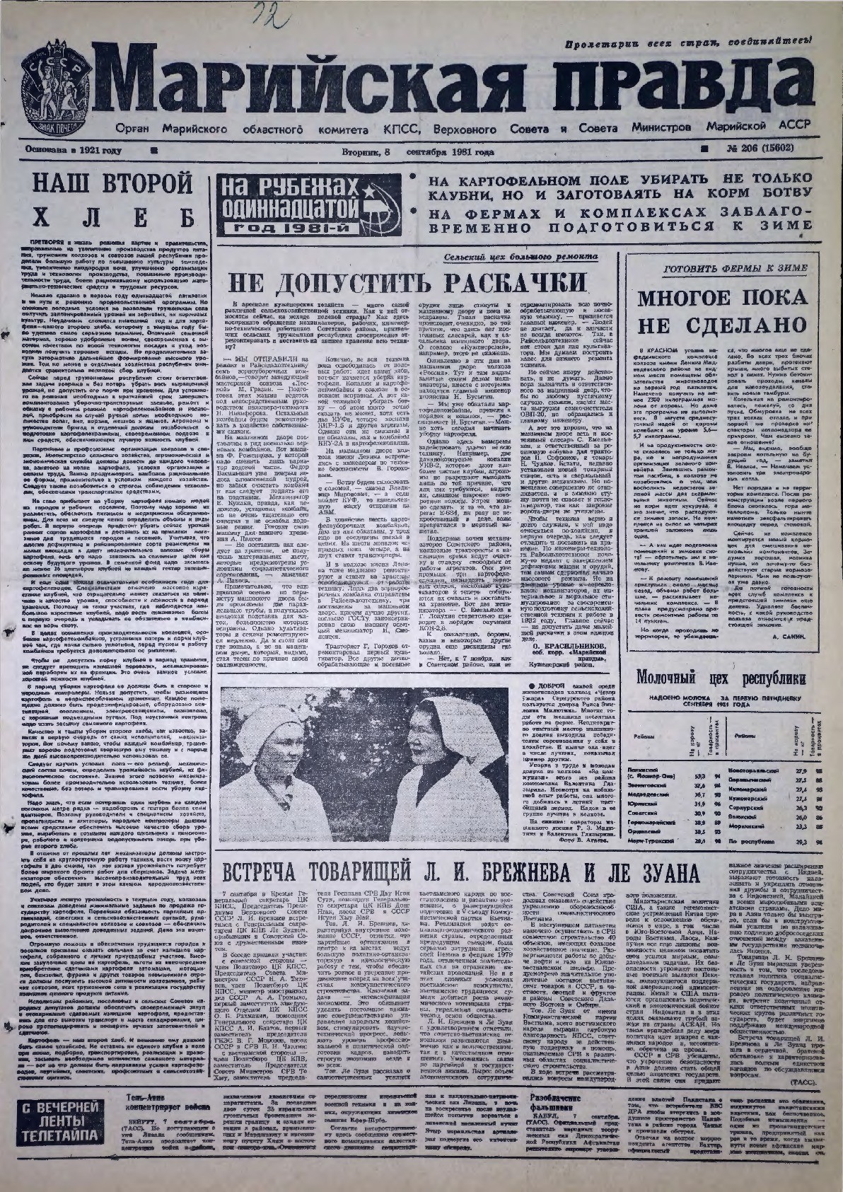 Газета «Марийская правда» от 08.09.1981