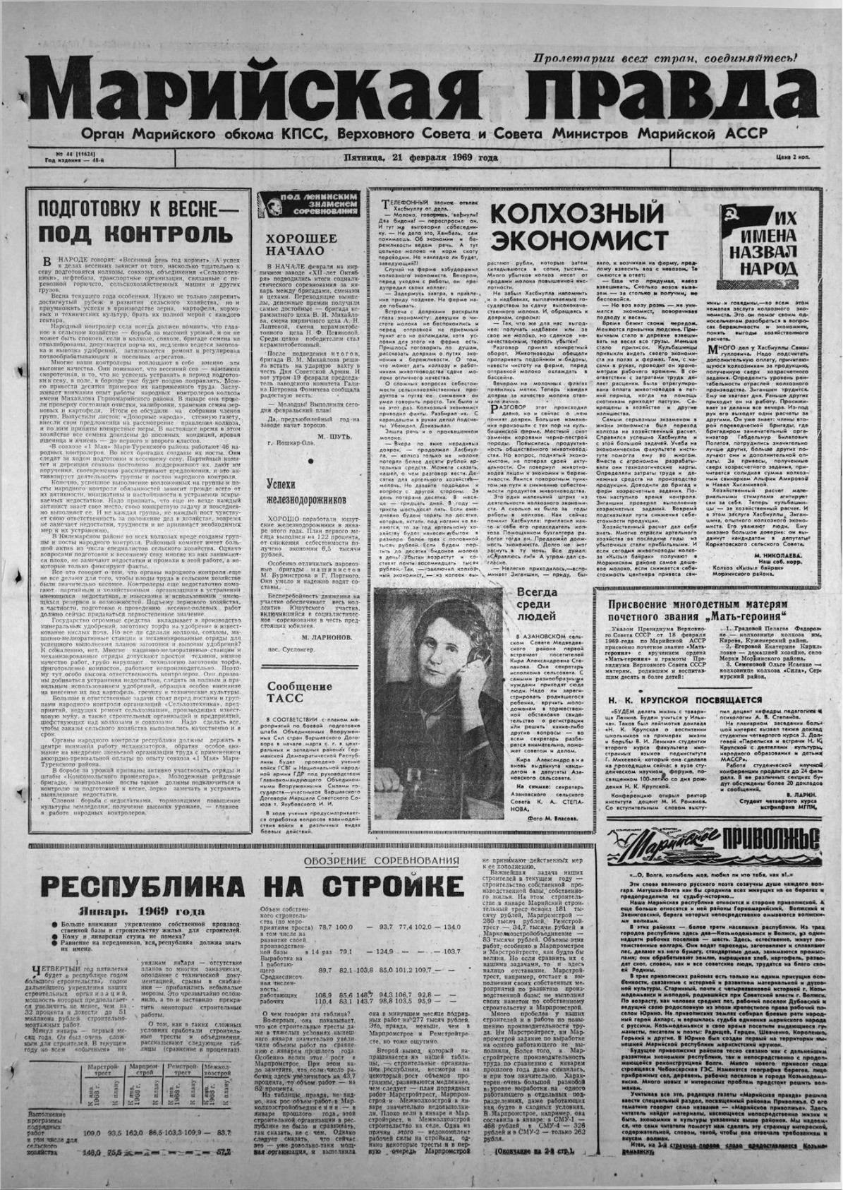 Газета «Марийская правда» от 21.02.1969