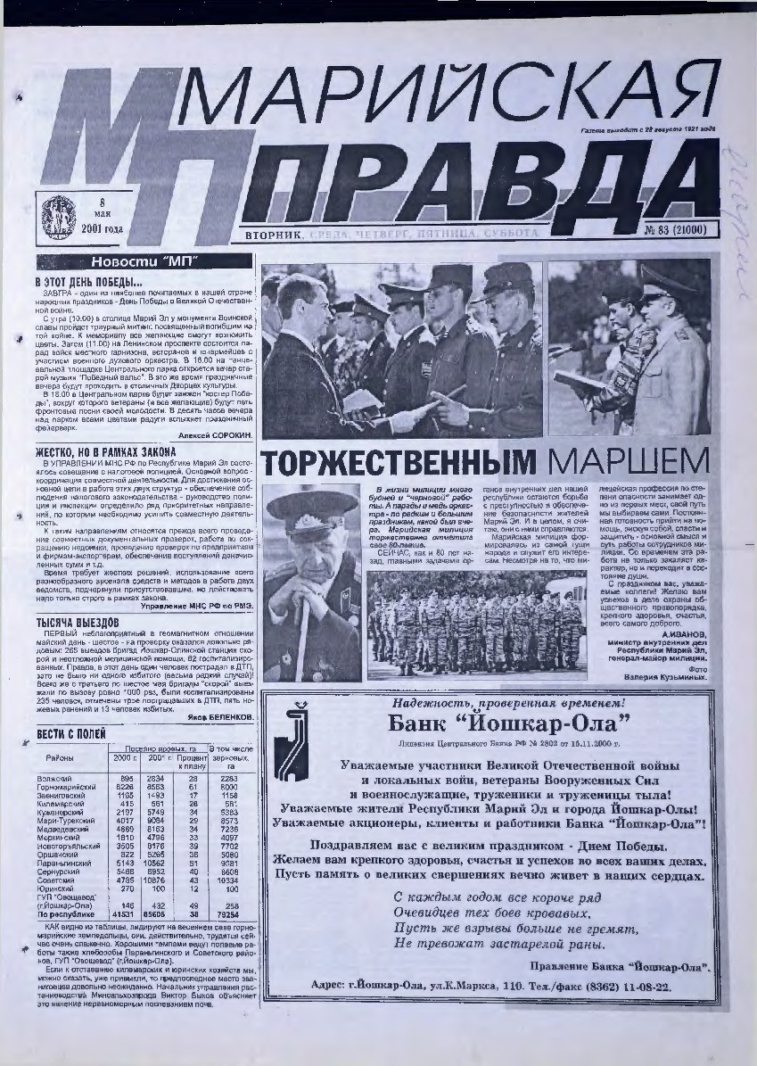 Газета «Марийская правда» от 08.05.2001