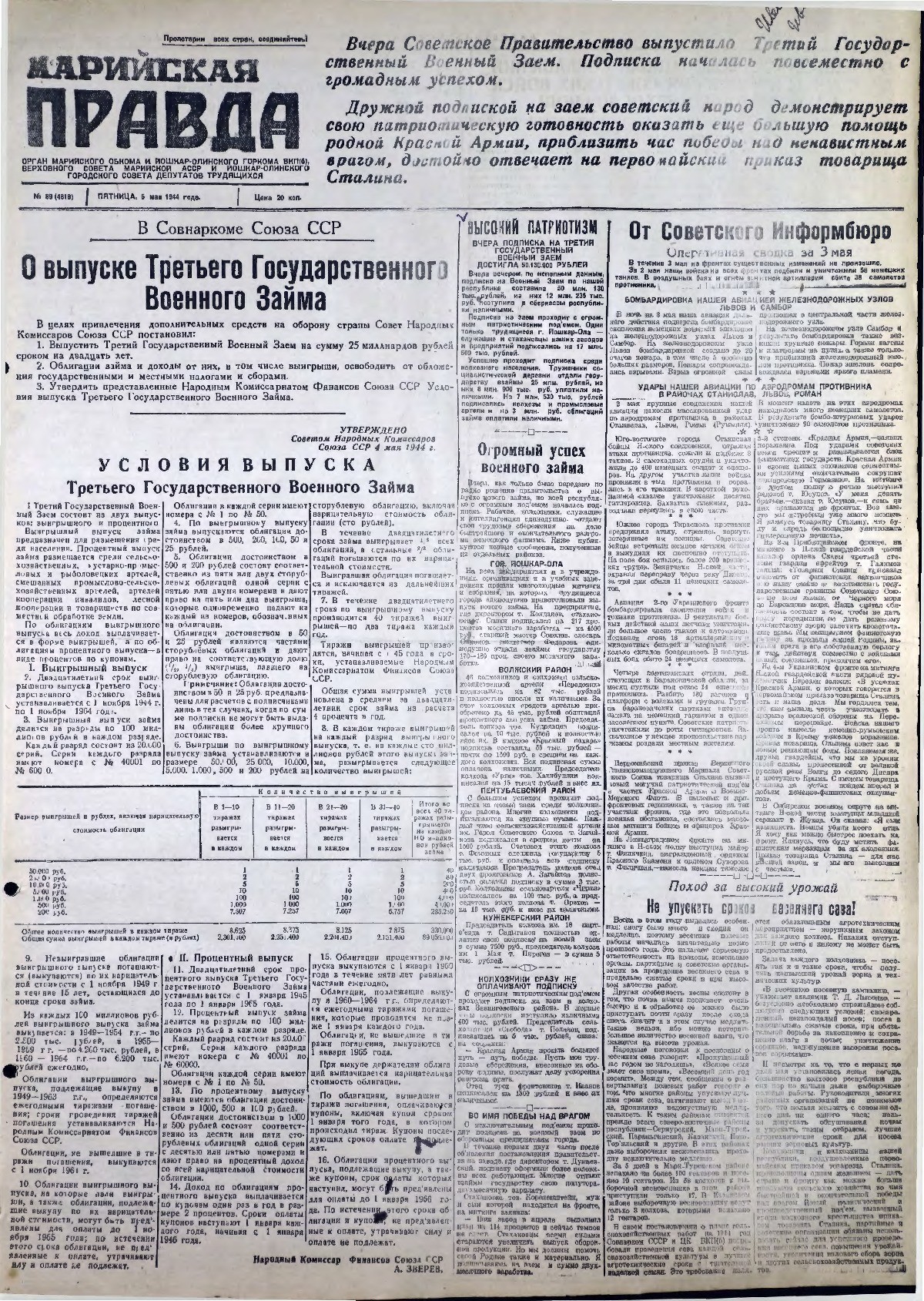 Газета «Марийская правда» от 05.05.1944
