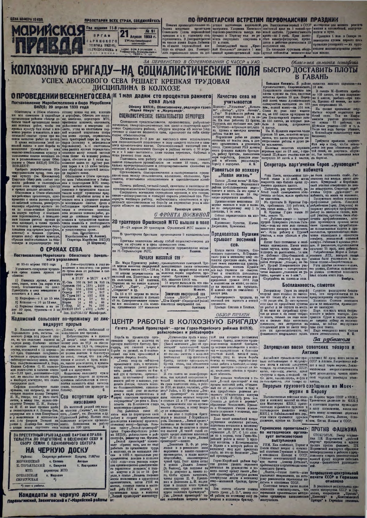 Газета «Марийская правда» от 21.04.1933