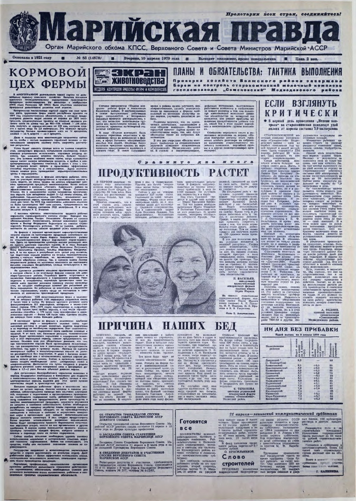 Газета «Марийская правда» от 10.04.1979