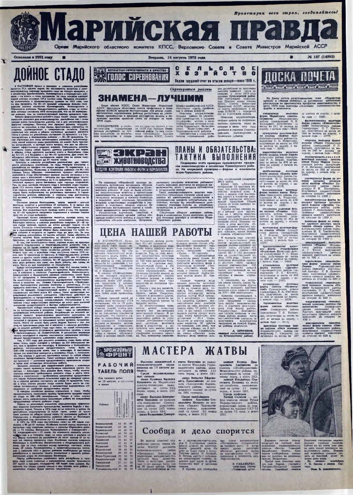 Газета «Марийская правда» от 14.08.1979
