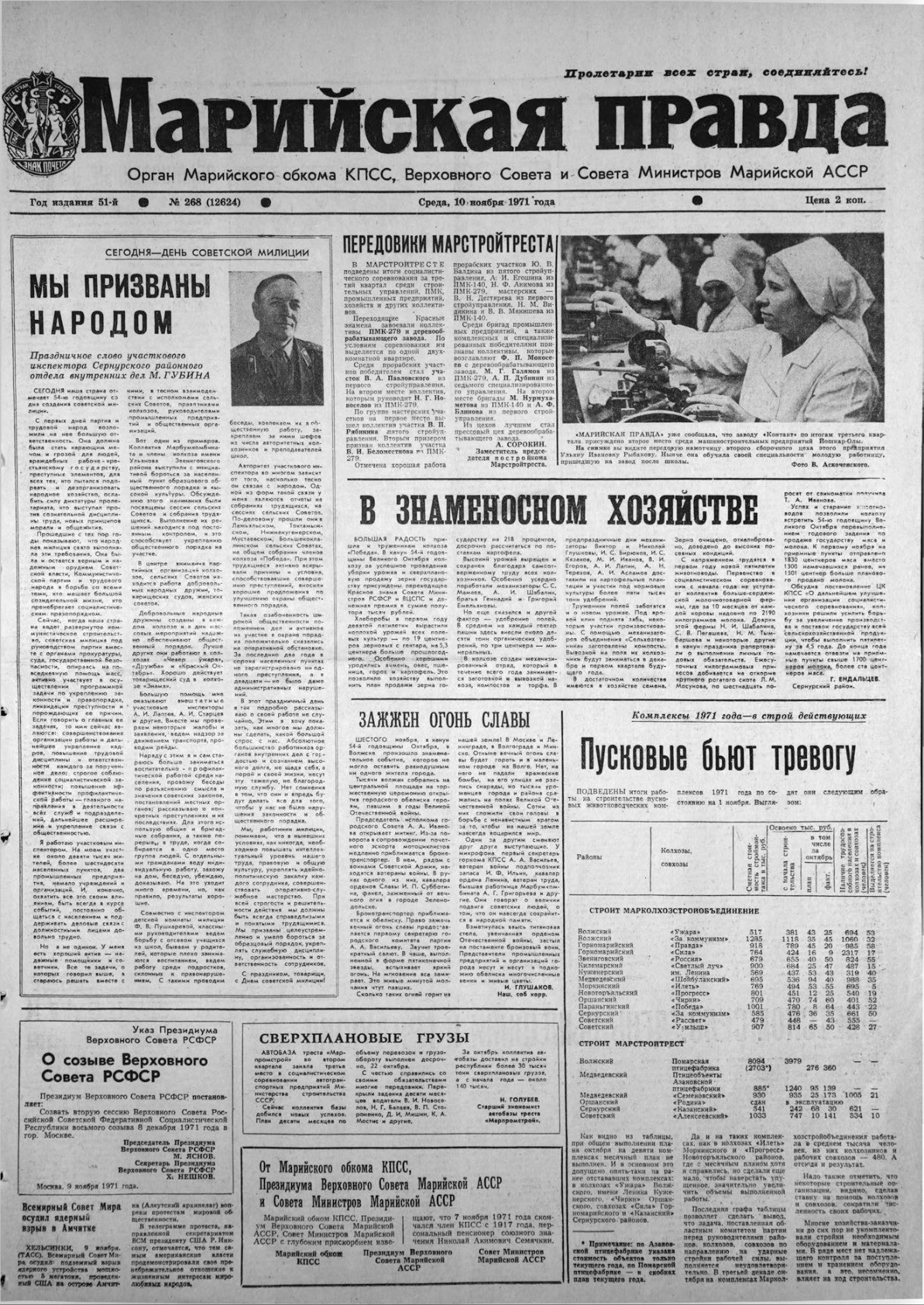 Газета «Марийская правда» от 10.11.1971