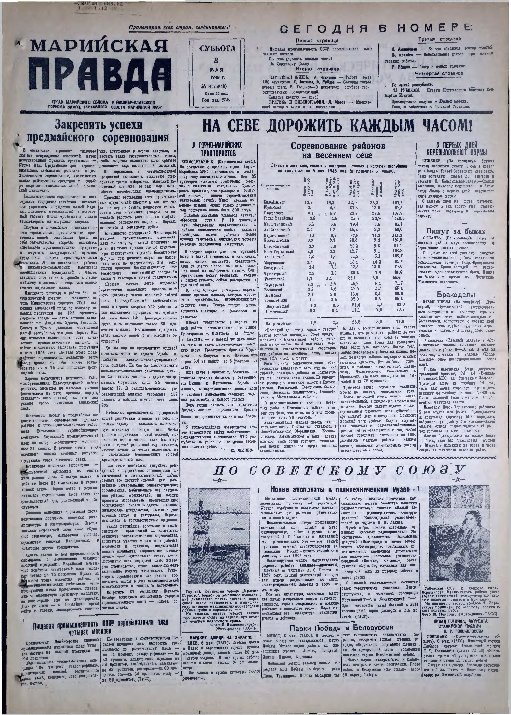 Газета «Марийская правда» от 08.05.1948