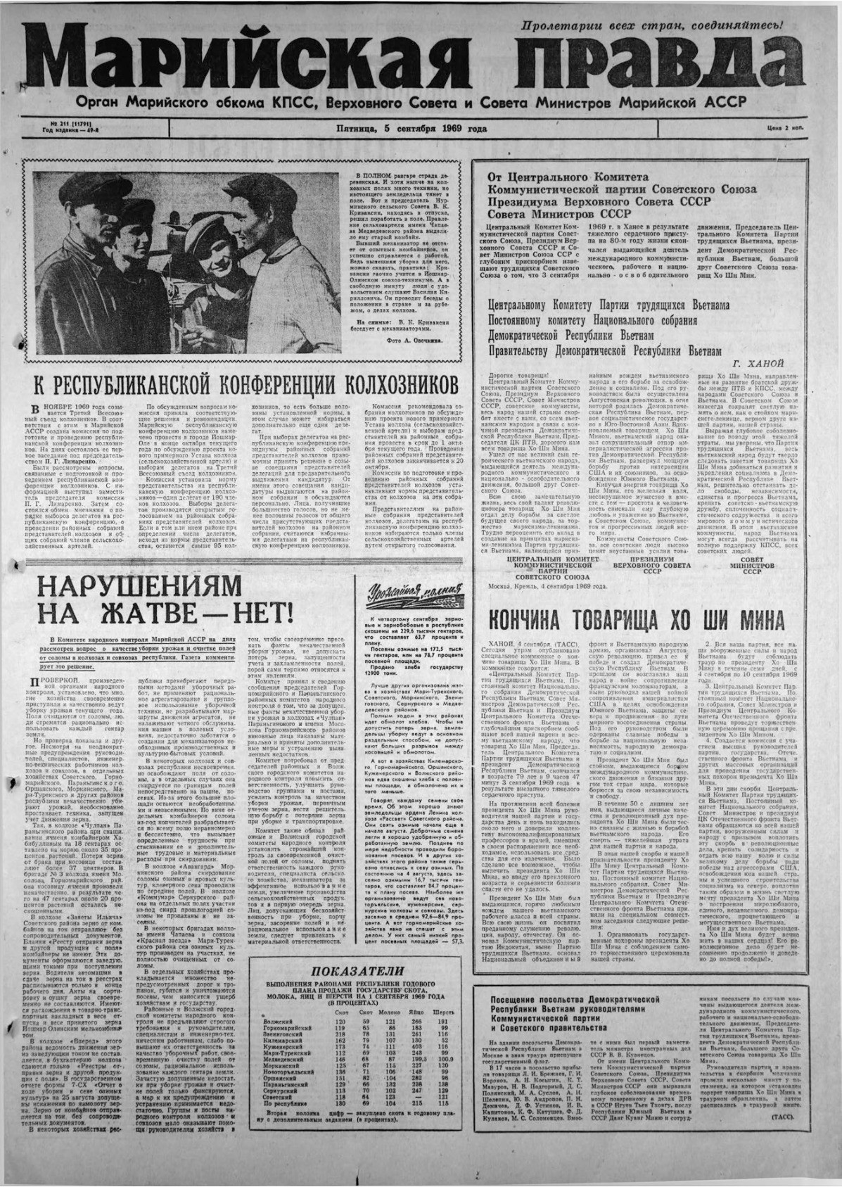 Газета «Марийская правда» от 05.09.1969
