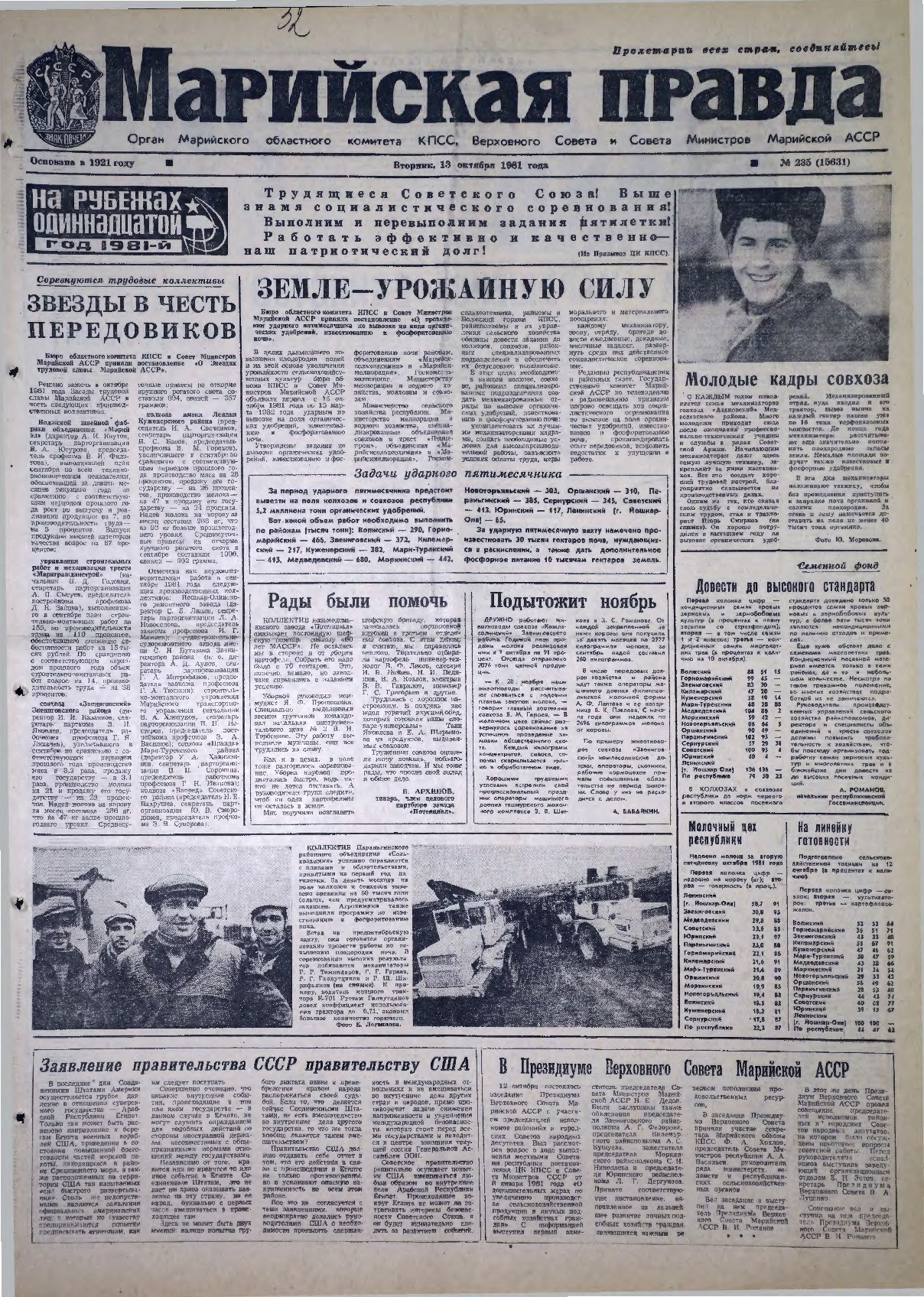 Газета «Марийская правда» от 13.10.1981