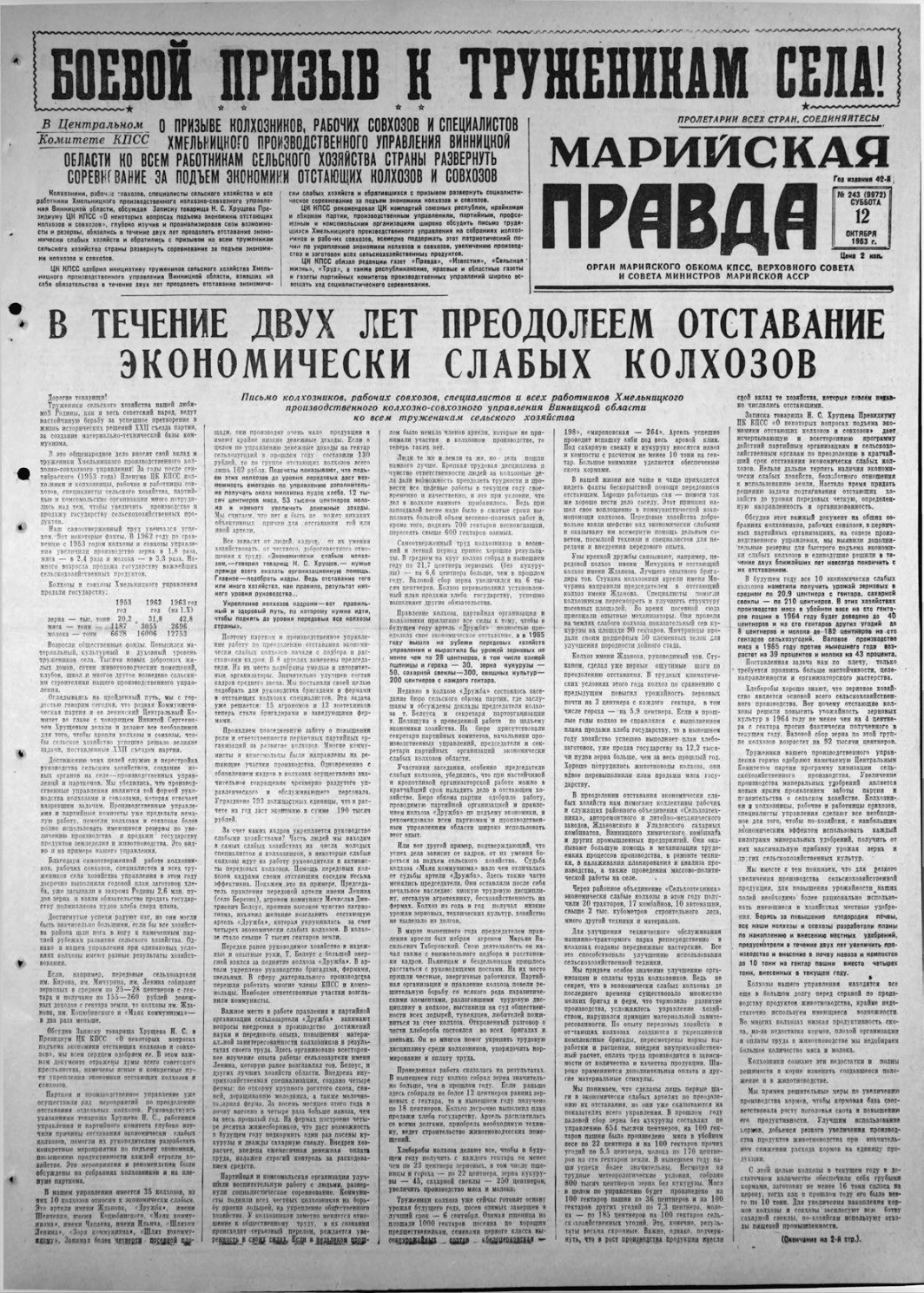 Газета «Марийская правда» от 12.10.1963
