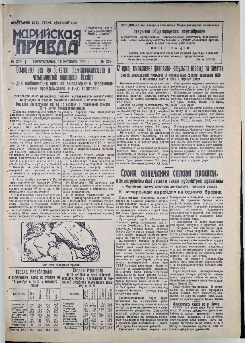 Газета «Марийская деревня» от 18.10.1931