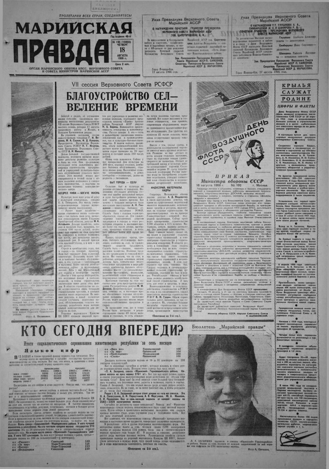 Газета «Марийская правда» от 18.08.1966