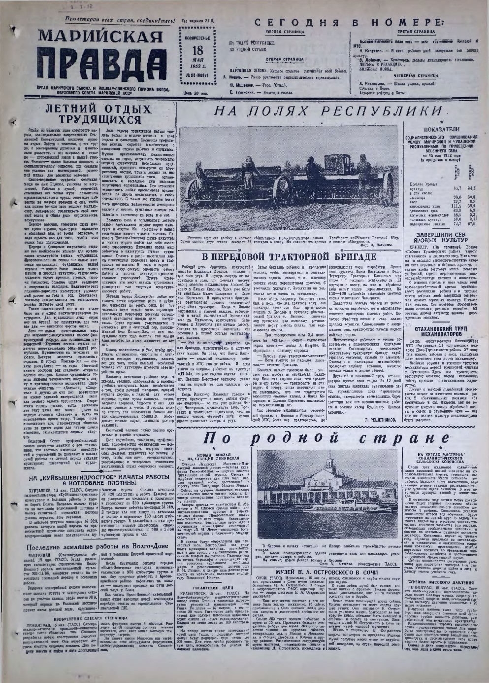 Газета «Марийская правда» от 18.05.1952