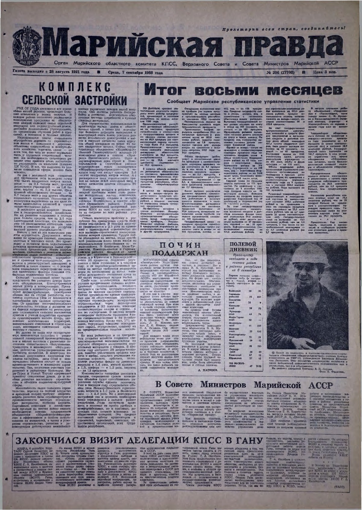 Газета «Марийская правда» от 07.09.1988