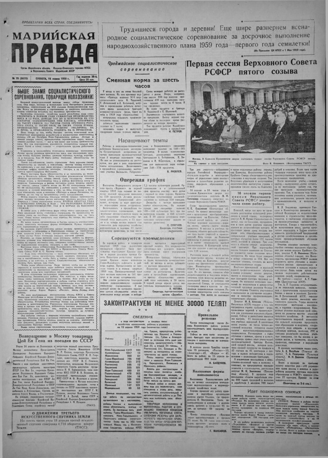 Газета «Марийская правда» от 18.04.1959