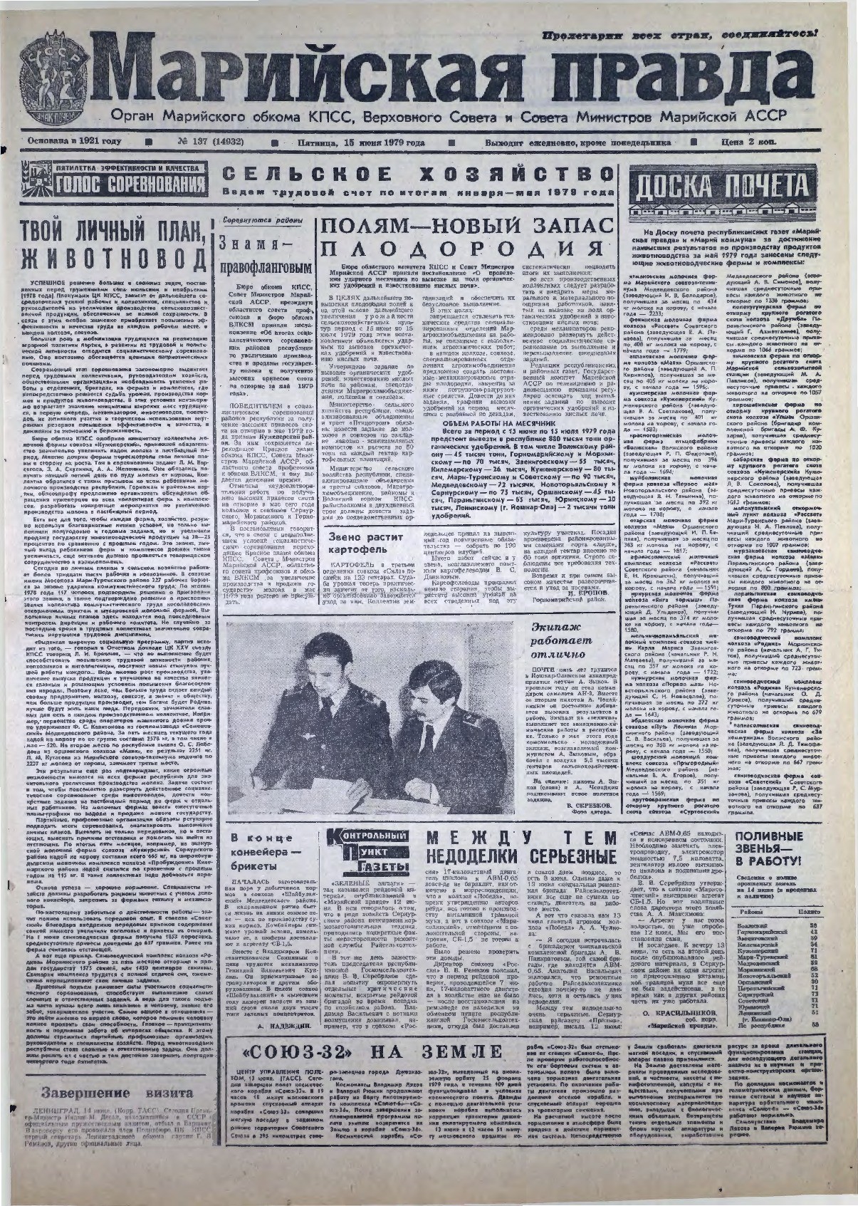 Газета «Марийская правда» от 15.06.1979