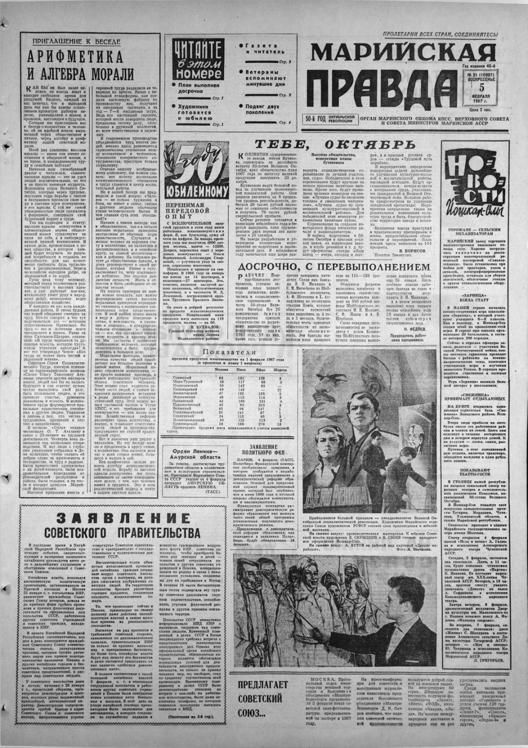 Газета «Марийская правда» от 05.02.1967