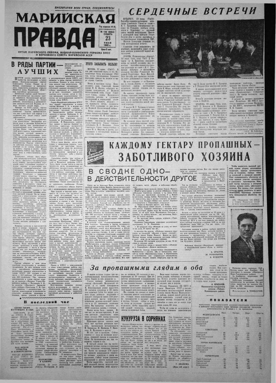 Газета «Марийская правда» от 23.06.1962
