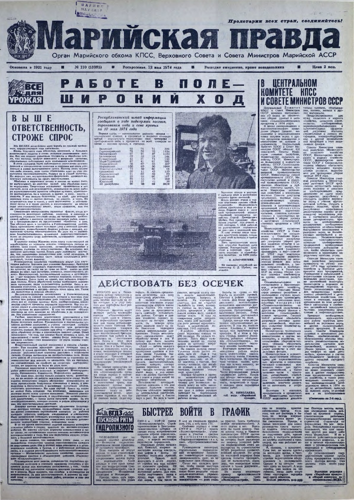 Газета «Марийская правда» от 12.05.1974