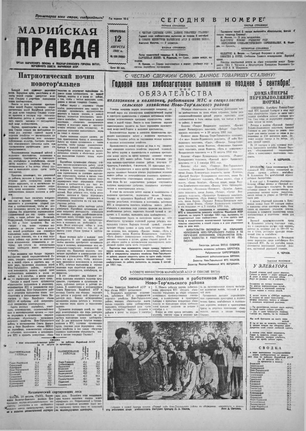 Газета «Марийская правда» от 12.08.1951
