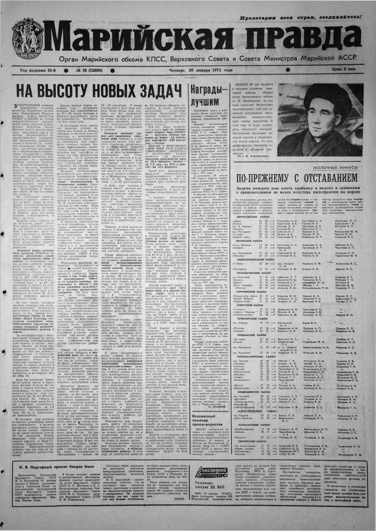 Газета «Марийская правда» от 20.01.1972