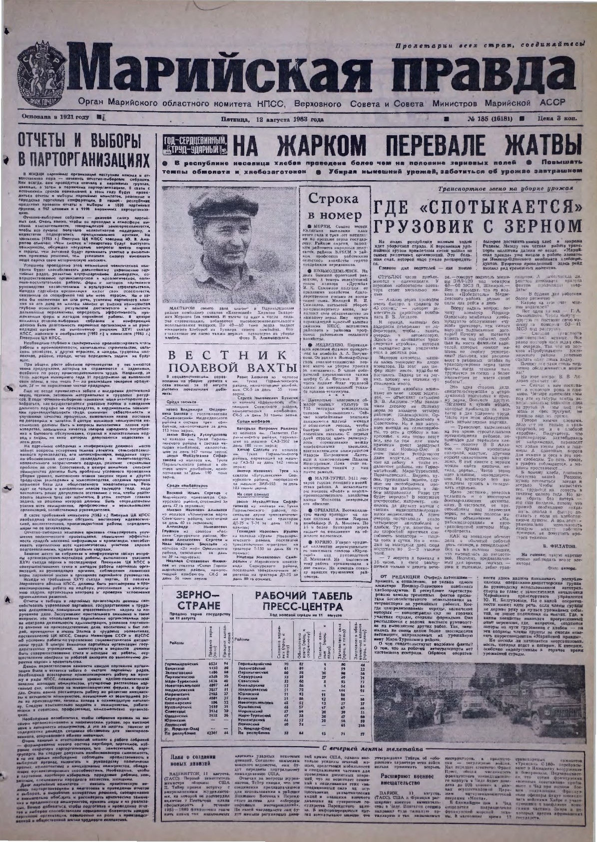 Газета «Марийская правда» от 12.08.1983