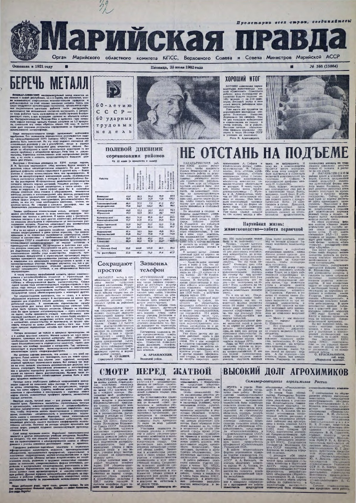 Газета «Марийская правда» от 23.07.1982
